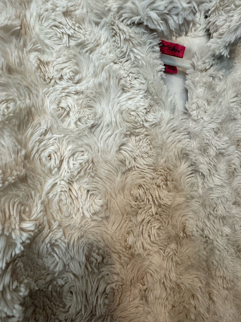 Betsey Johnson Faux Fur Shaggy Rosette Vest Cream Cozy Y2K Boho XL - Picture 4 of 6
